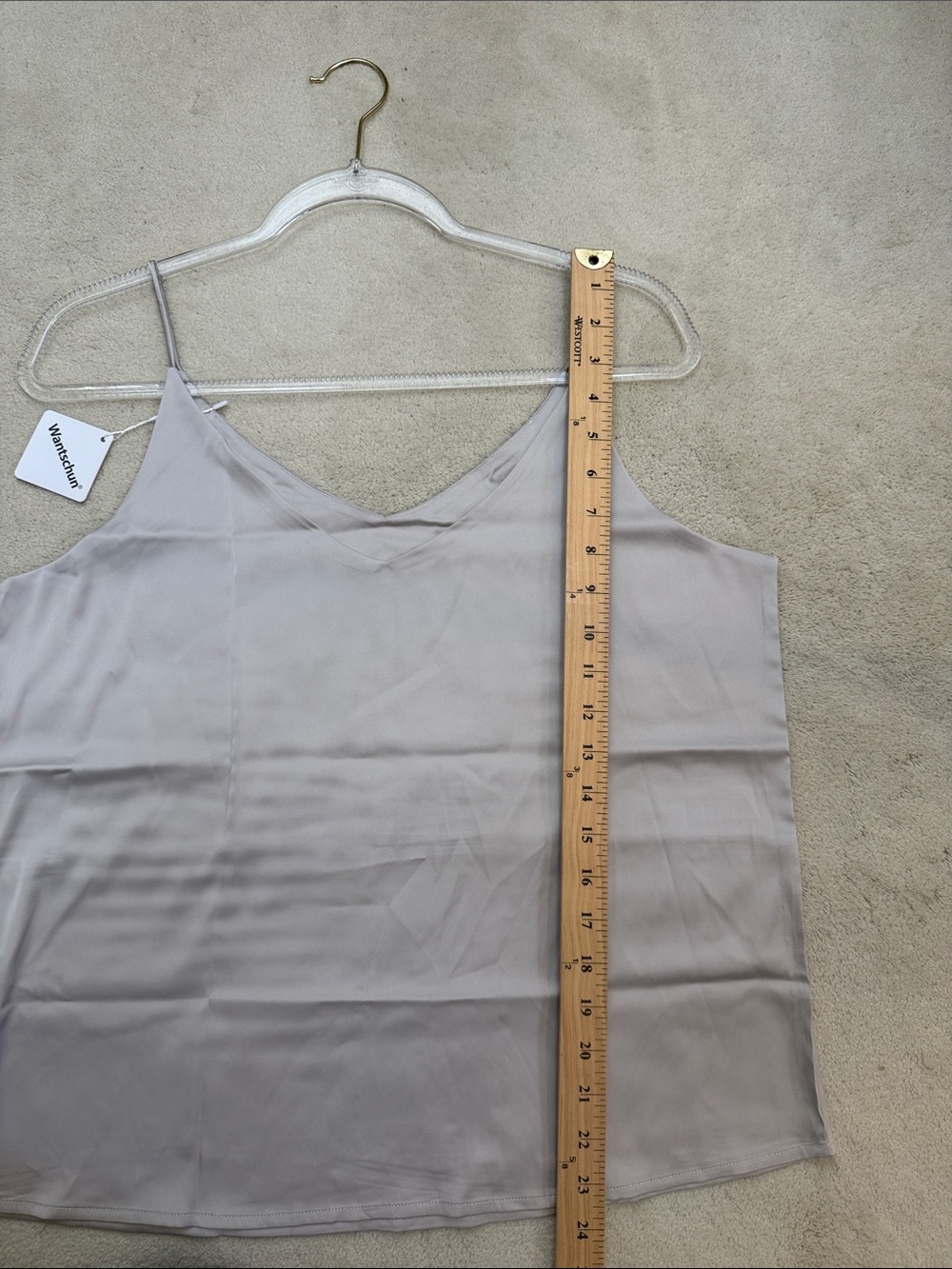 Wantschun Grey Silk Cami Camisole V-Neck Tank Top Size Large NWT - Picture 9 of 11